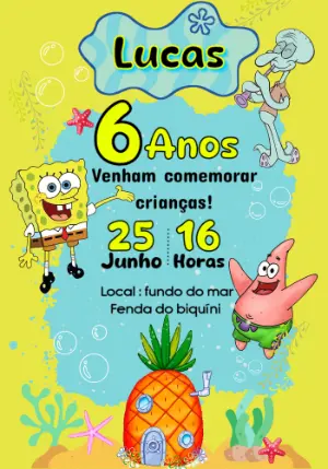 Convite Aniversário Bob Esponja para Editar Online