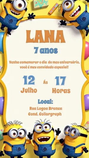 Convite de Aniversário Minions para Editar Online