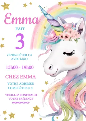 Invitation Anniversaire Licorne à Modifier en Ligne