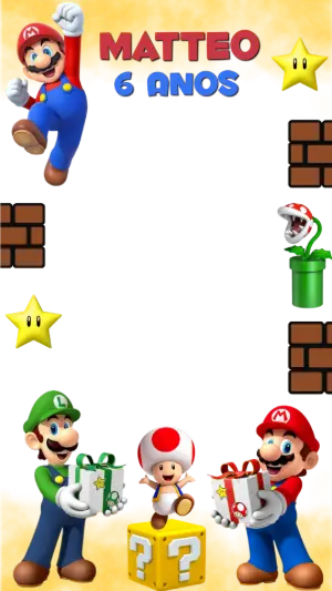 Moldura de Aniversário Super Mario Bros Editável