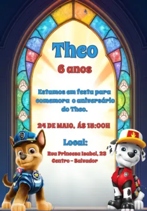 Convite de Aniversário Patrulha Canina para Editar Online