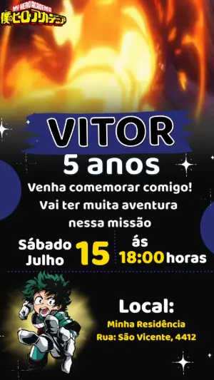 Convite Animado My Hero Academia para Editar Online