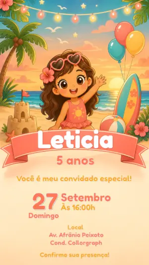 Convite de Aniversário Tardezinha Tropical para Editar