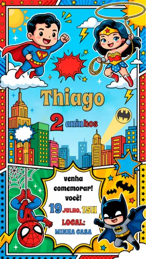Convite Digital Super Heróis Infantil Editável