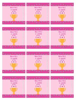 Adesivo para Bala Personalizada Futebol Feminino Rosa Editável para Festa