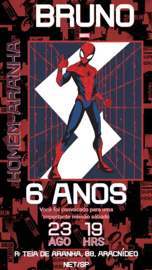 Convite de Aniversário Homem Aranha Poster Editável