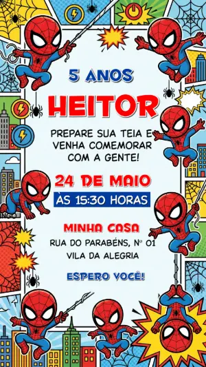 Convite de Aniversário Homem-Aranha Estilo HQ Editável