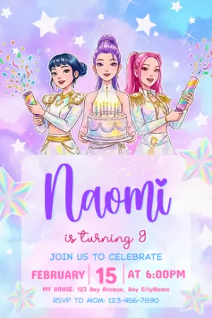 Invitation d'anniversaire KPop Demon Hunters – Statique – Jotta Arts