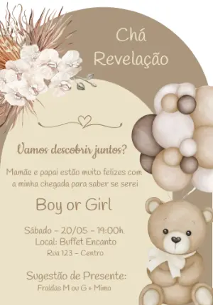 Convite Chá Revelação Ursinho Nude para Editar Online