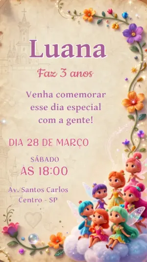Convite de Aniversário Fadas Encantadas Modelo Editável