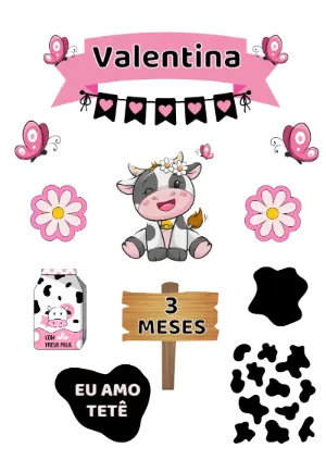 Topo de Bolo Vaquinha Eu Amo Tetê para Editar Online