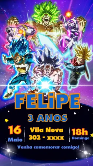 Convite de Aniversário Dragon Ball Super Editável