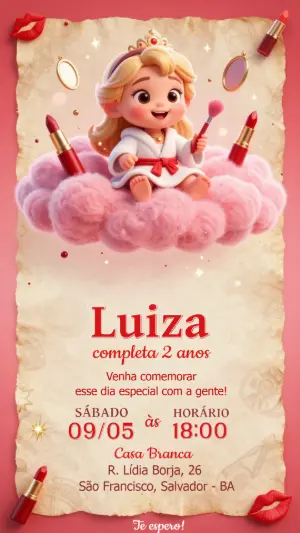 Convite de Aniversário Infantil Maquiagem Princesa para Editar