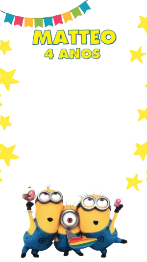 Moldura de Aniversário Minions Colorida Modelo Editável