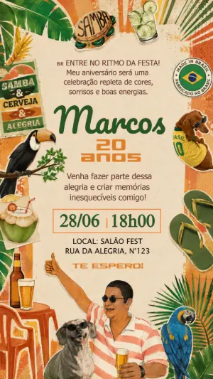 Convite Aniversário Zeca Pagodinho Brasilidade Editável