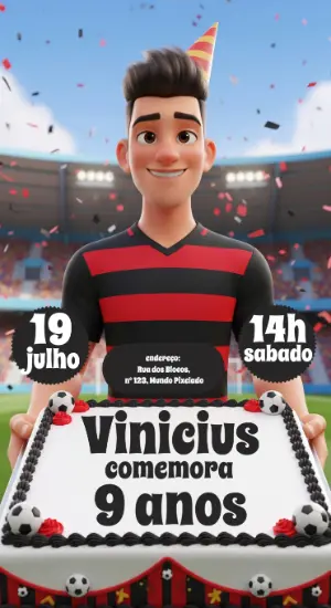 Convite de Aniversário Futebol com Jogador 3D para Editar Online
