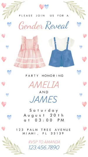 Cute Watercolor Gender Reveal Invite Template for Editing