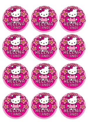 Adesivo Redondo Aniversário Hello Kitty para Editar Online