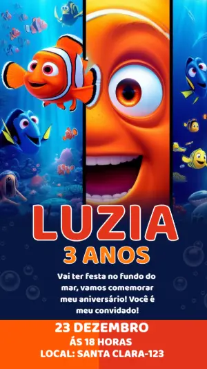 Convite Digital Aniversário Nemo Fundo do Mar para Editar