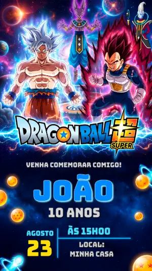 Convite de Aniversário Dragon Ball Super para Editar