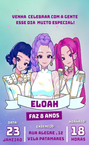 Convite Aniversário Guerreiras Kpop para Editar Online