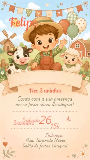 Convite de Aniversário Fazendinha Menino para Editar Online