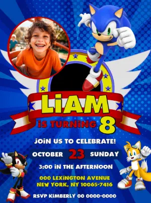 Sonic Birthday Invitation with Photo - Editable Template