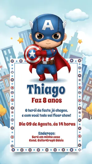 Convite Aniversário Capitão América Herói para Editar Online
