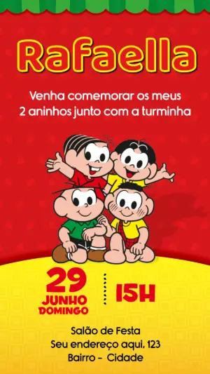 Convite Aniversário Turma da Mônica para Editar Online