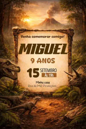 Convite Digital Tema Dinossauros Aventura Editável