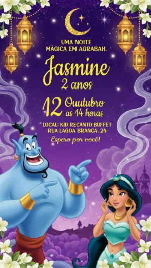 Convite Aniversário Princesa Jasmine para Editar Online