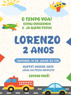 Convite Aniversário Meios de Transporte para Editar Online