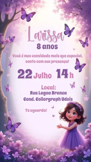 Convite Aniversário Jardim Encantado com Borboletas para Editar
