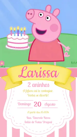 Convite de Aniversário Peppa Pig Rosa e Amarelo para Editar