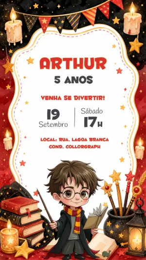 Convite de Aniversário Harry Potter Chibi para Editar