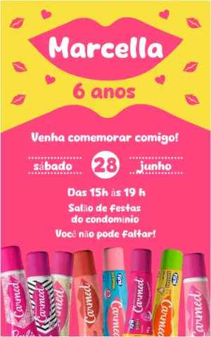 Convite de Aniversário Carmed com Gloss para Editar Online