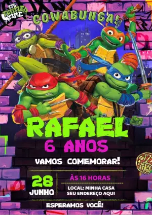 Convite de Aniversário Tartarugas Ninja para Editar Online