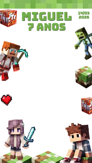 Moldura para Stories Minecraft Pixelado para Editar Online