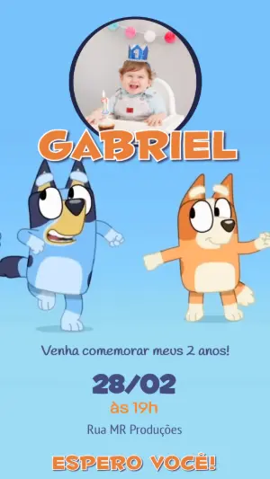 Vídeo Convite de Aniversário Infantil Bluey Editável com Foto