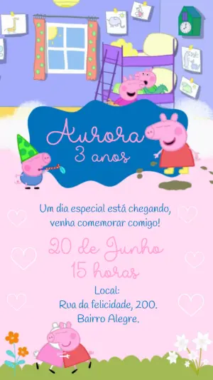 Convite Animado Aniversário Peppa Pig para Editar Online