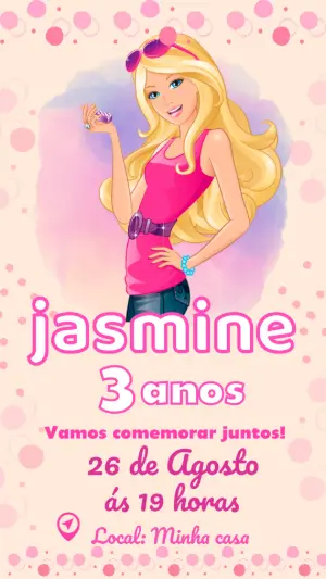 Convite de Aniversário Barbie Fashion Rosa para Editar