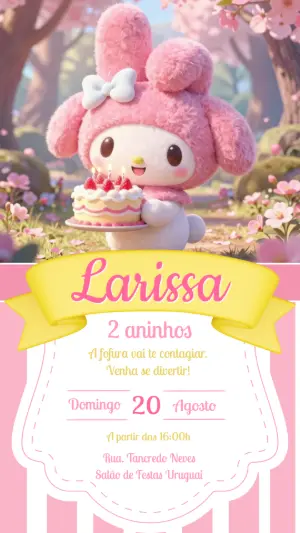 Convite de Aniversário My Melody Rosa 3D Editável