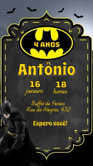 Convite de Aniversário Batman para Editar Online