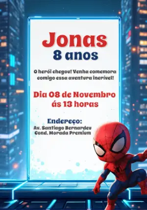 Convite de Aniversário Homem Aranha para Editar Online