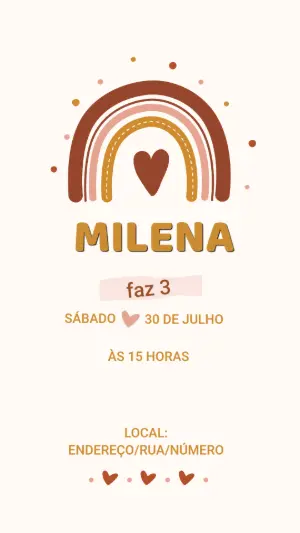 Convite de Aniversário Arco-Íris Boho Editável para Menina