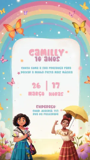 Convite Aniversário Encanto com Personagens para Editar Online