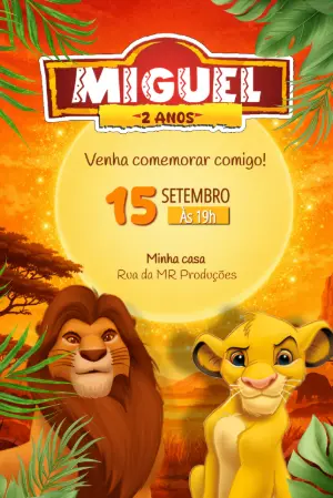 Convite de Aniversário Rei Leão Editável para Festa Infantil