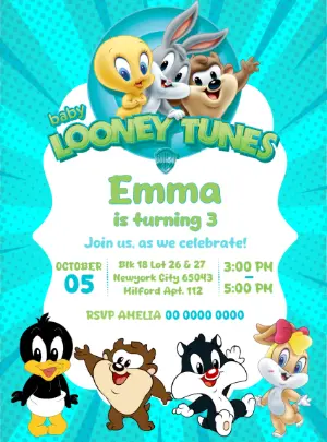 Baby Looney Tunes Birthday Invitation to Edit Online