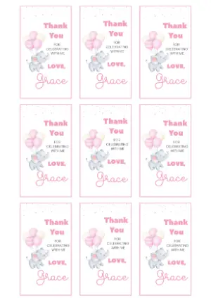 Editable Pink Elephant Thank You Tag Template for Baby Shower