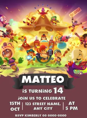 Brawl Stars Birthday Invitation - Editable Digital Template